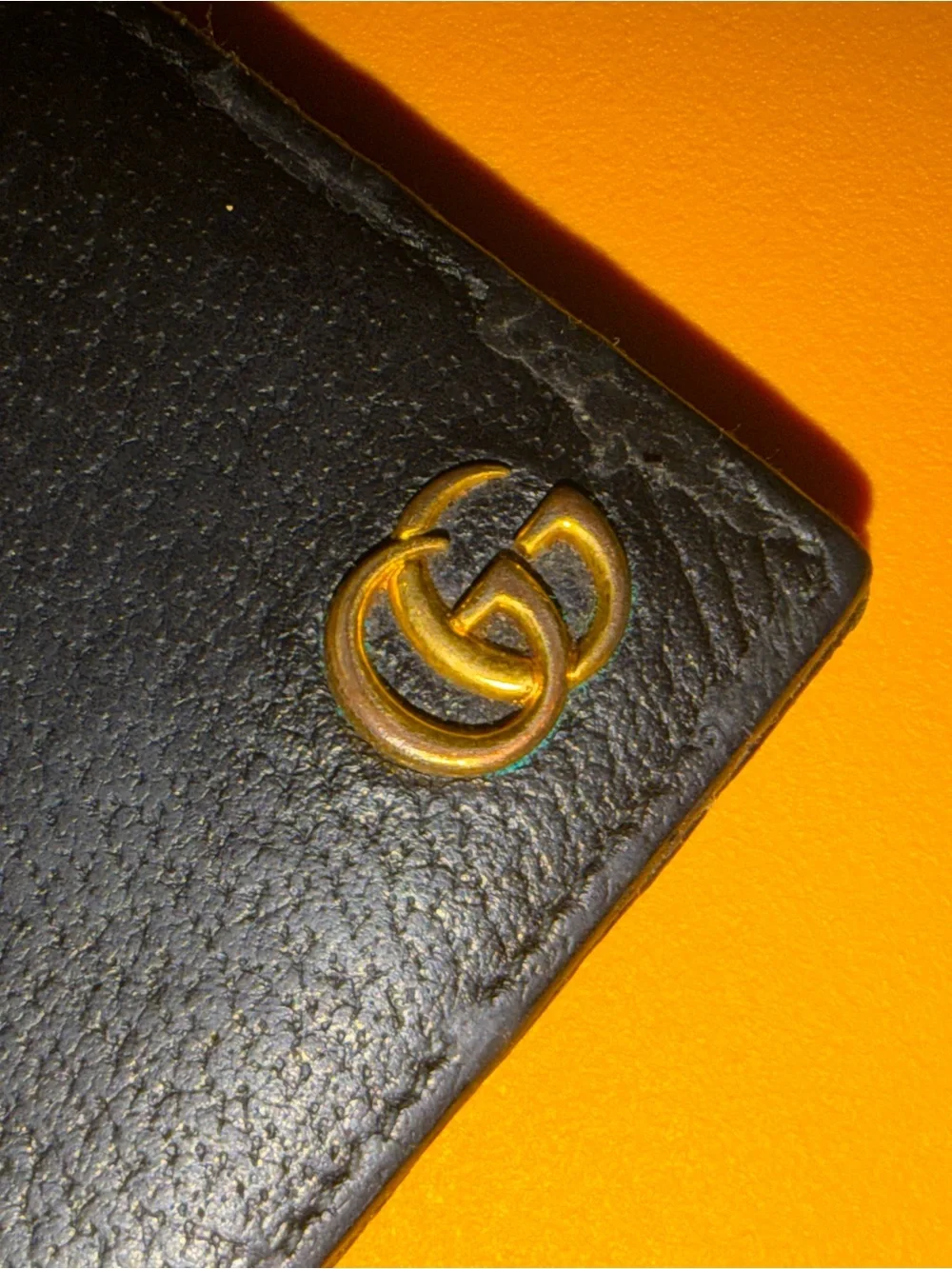 Gucci Black Leather Card Case with Gold Double G Accent